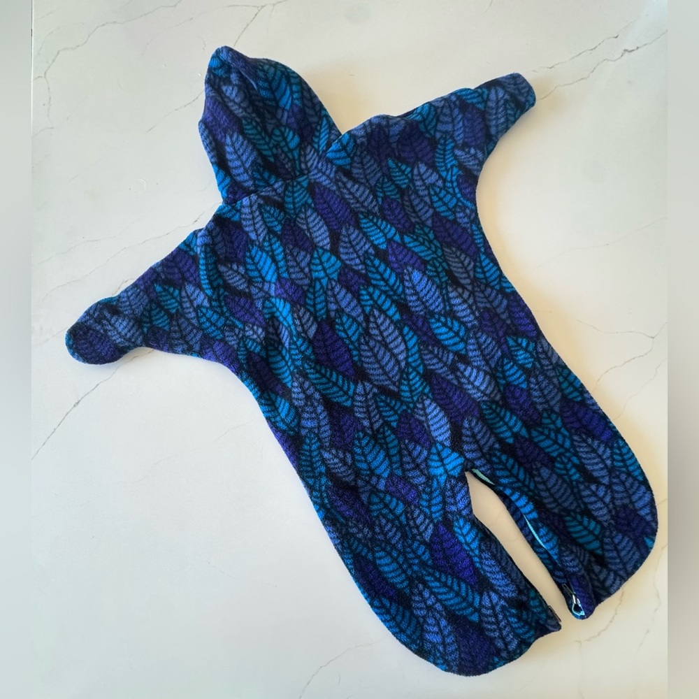 VTG Patagonia Fleece Bunting One Piece Blue leaf 90s AOP 6m - Picture 2 of 11